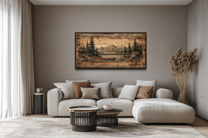 Canoe on Mountain Lake Canvas Wall Art