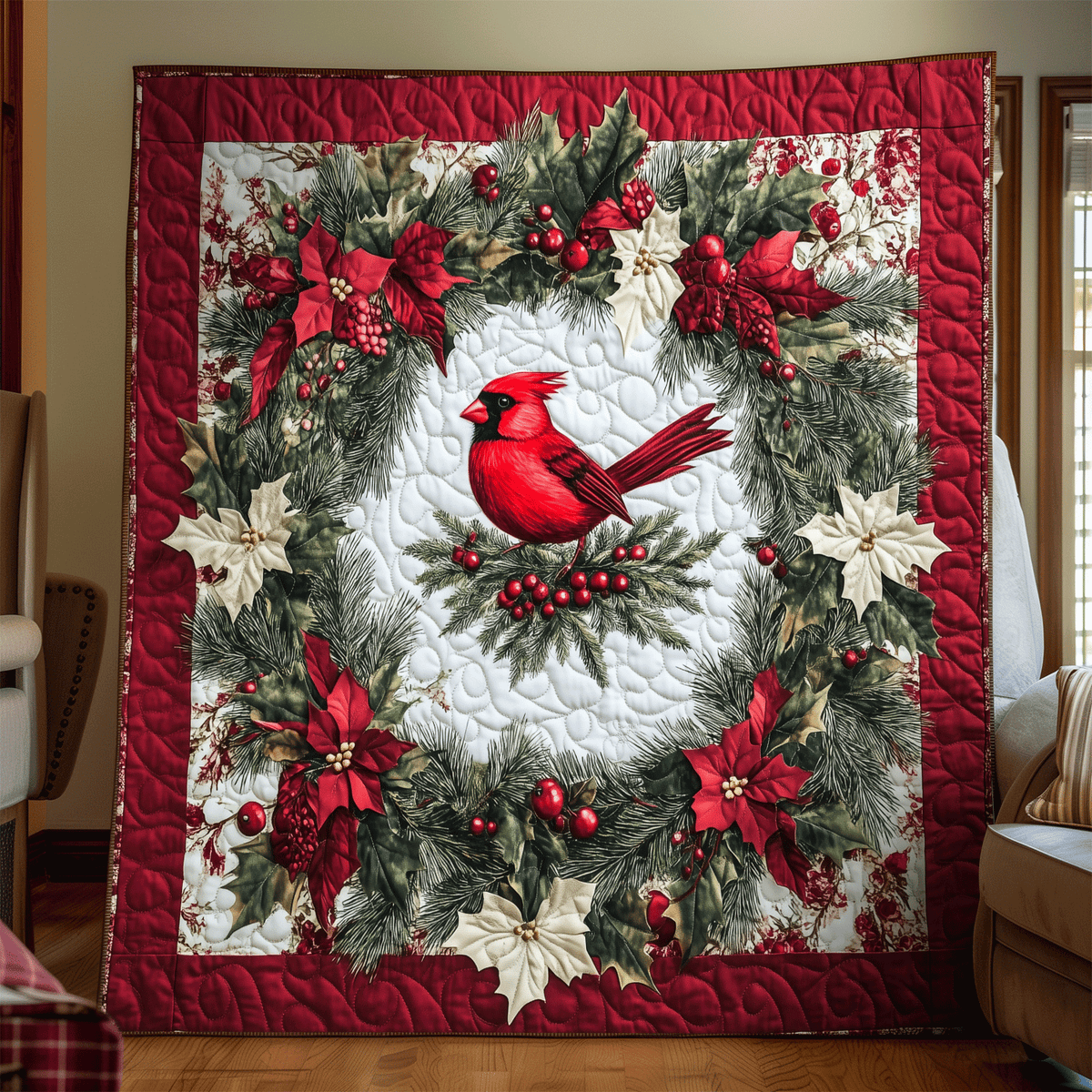 Cardinal Charm Quilted Blanket - Throw (55" x 60")