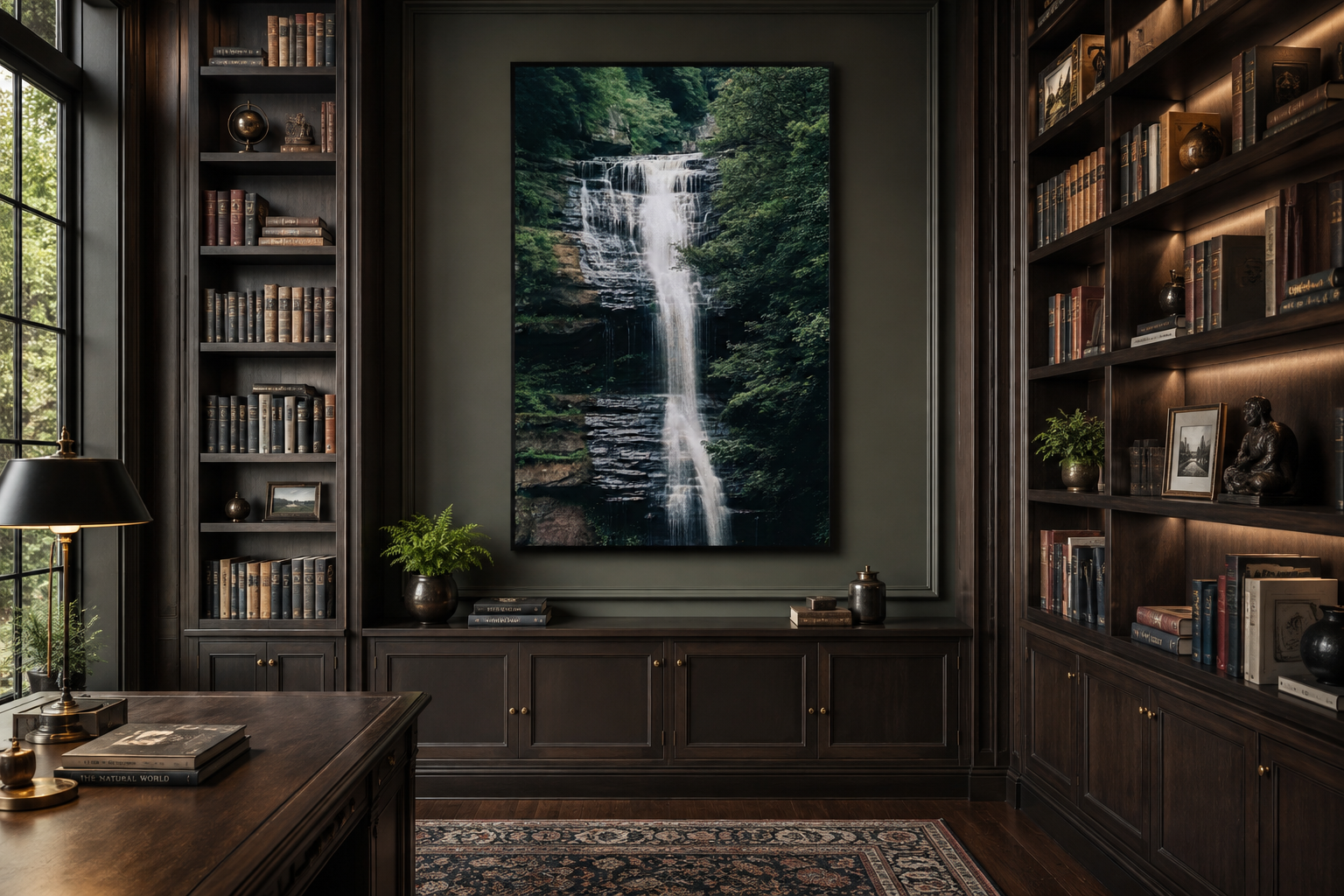 Sage Green Forest Waterfall Nature Landscape Wall Art