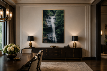Sage Green Forest Waterfall Nature Landscape Wall Art