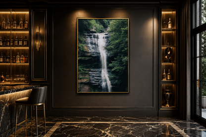 Sage Green Forest Waterfall Nature Landscape Wall Art