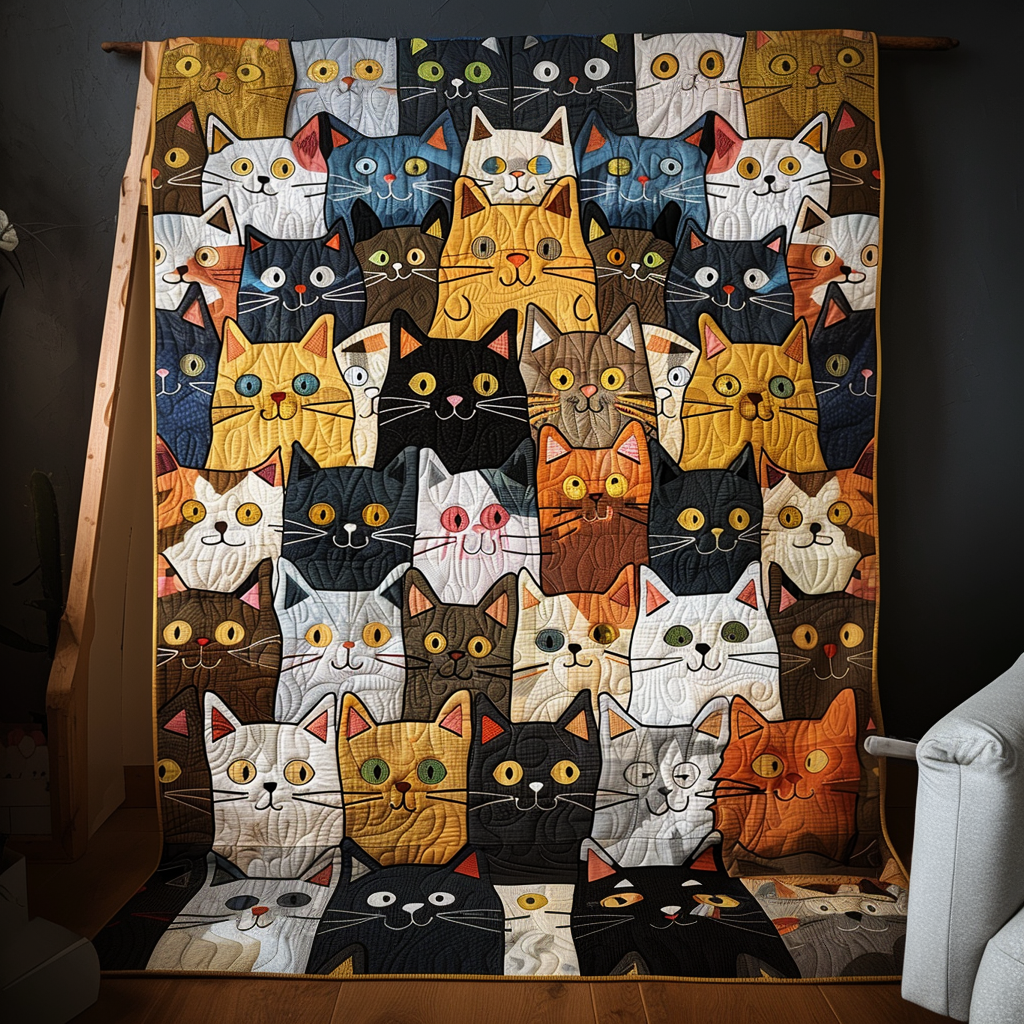 Cat Crowd Quilted Blanket - Throw (55" x 60")