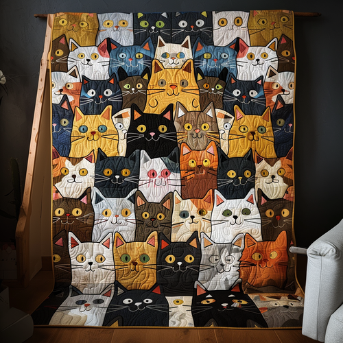 Cat Crowd Quilted Blanket - Throw (55" x 60")
