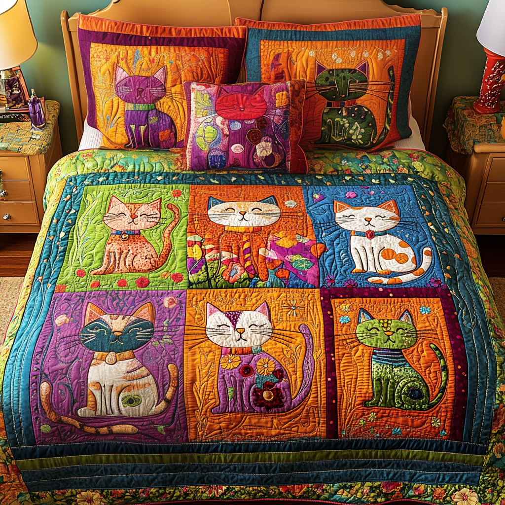 Cat Bliss 3-Piece Quilted Bedding Set - Single (59" x 70")