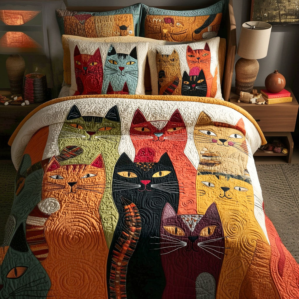 Cat Mischief 3-Piece Quilted Bedding Set - Single (59" x 70")