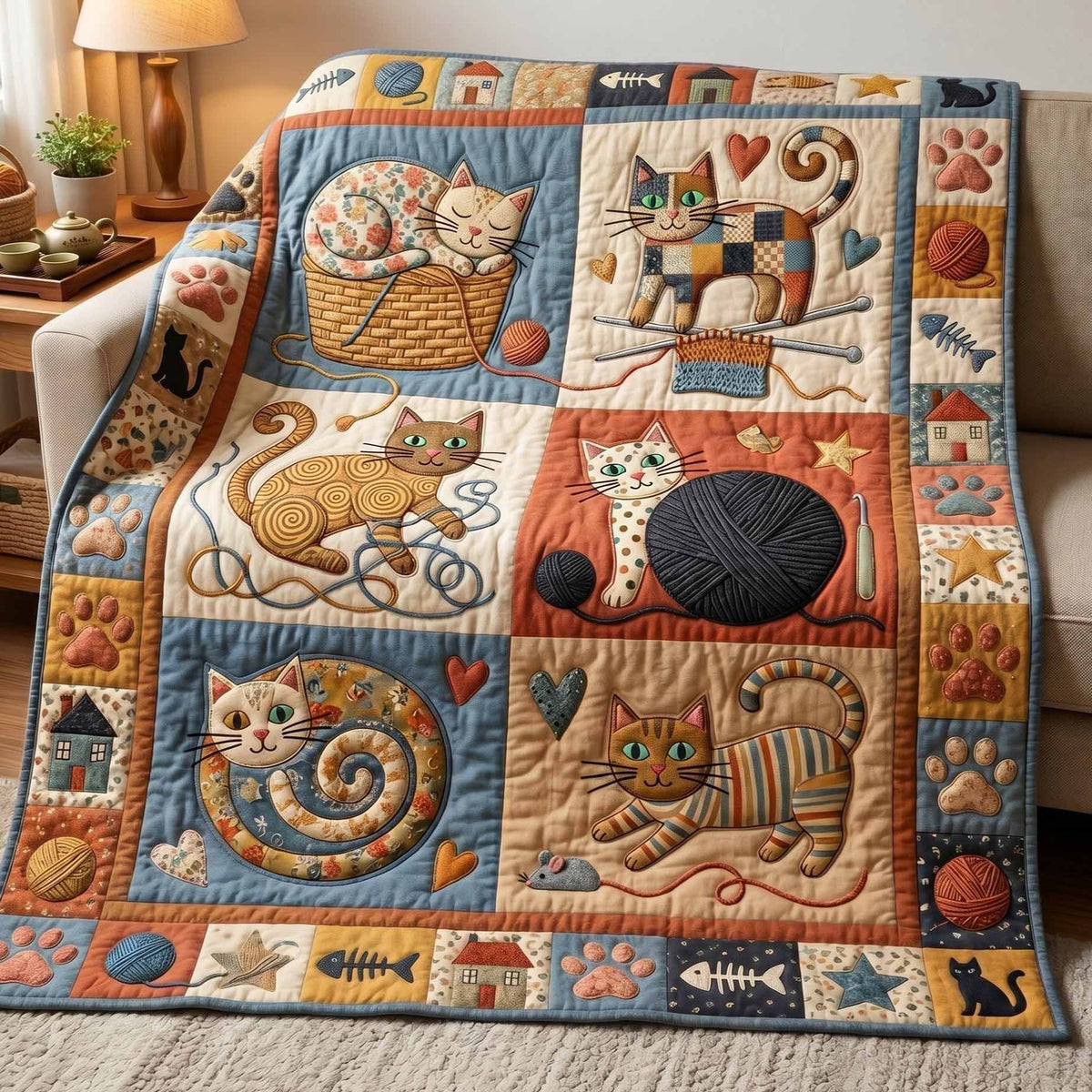 Cat Squares Quilted Blanket - Baby (30" x 40") - Pack 1