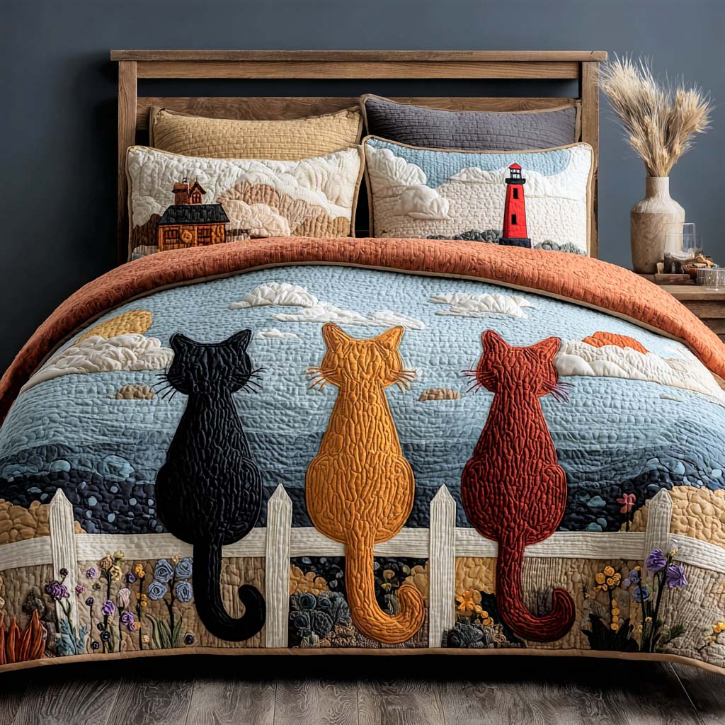 Cat Team Dreams 3-Piece Quilted Bedding Set - Single (59" x 70")