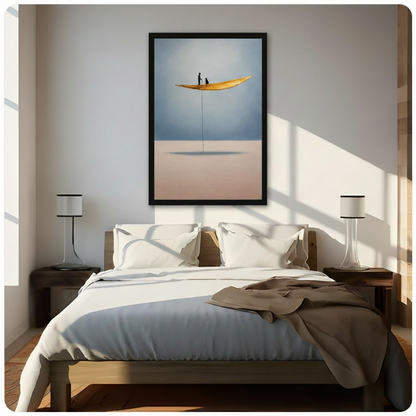 Man Cat Floating Leaf Minimalist Canvas Wall Art