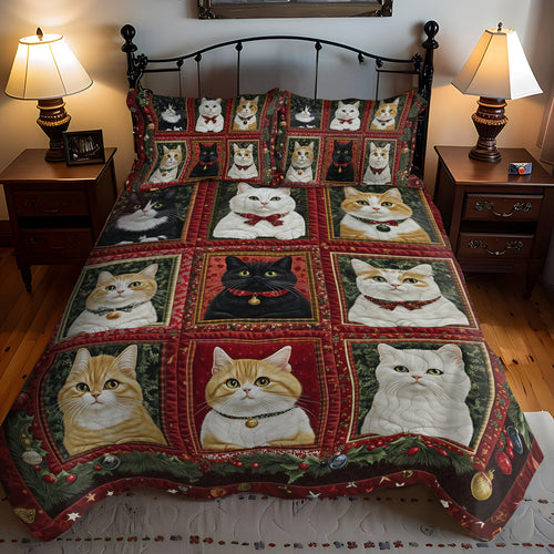 Catmas Celebration 3-Piece Quilted Bedding Set - Single (59" x 70")