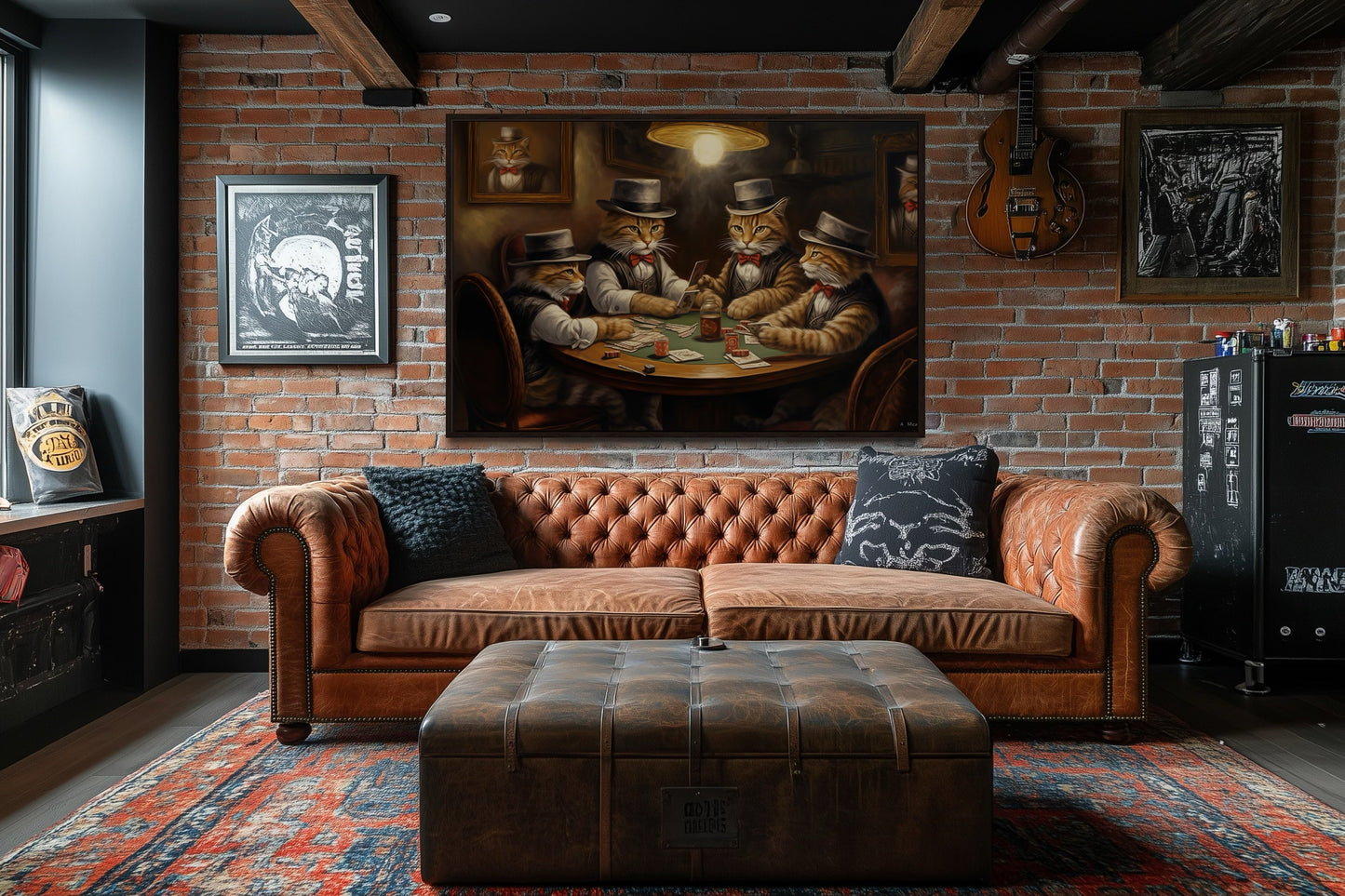 Cats Playing Poker Framed Game Room Canvas Wall Art