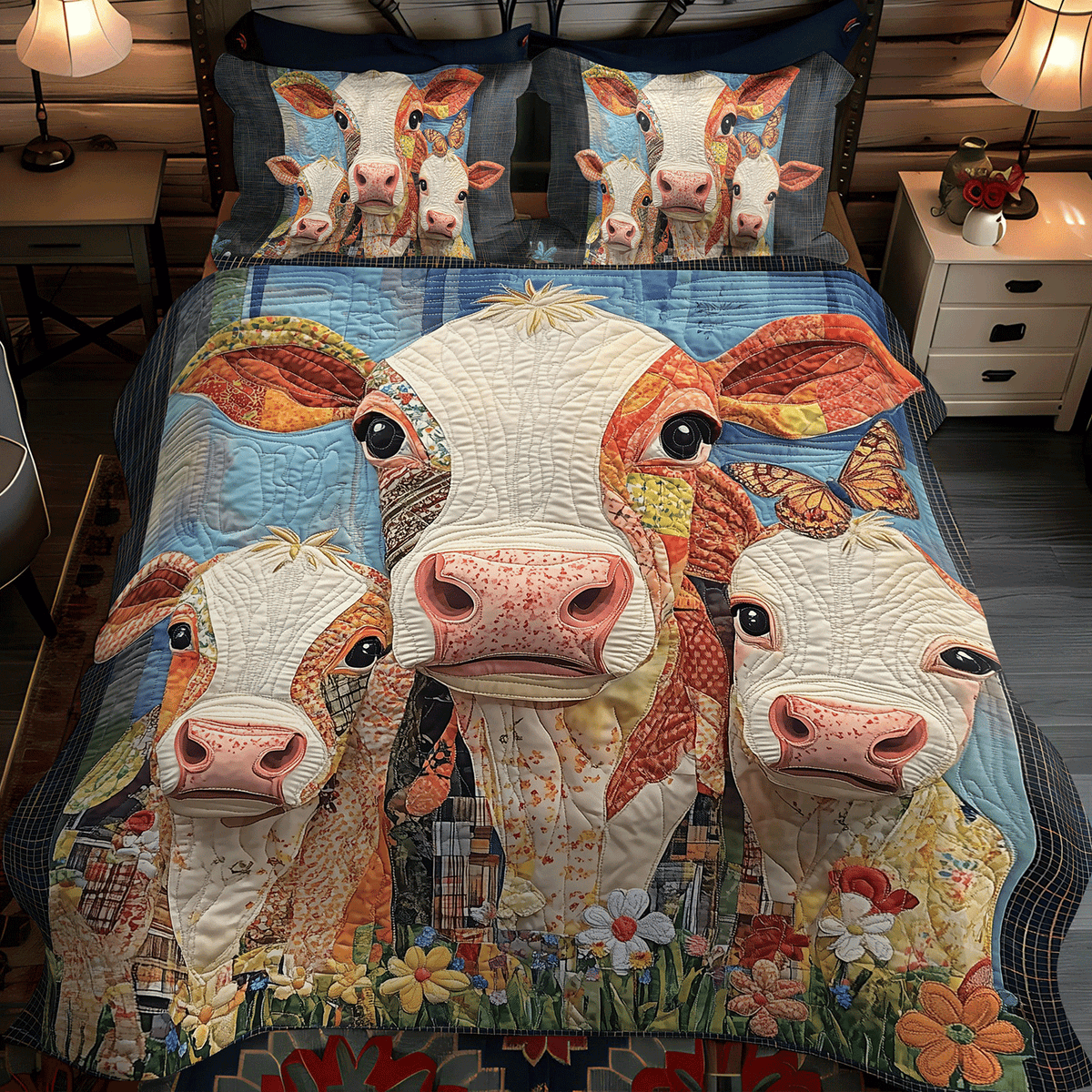Cattle Charm 3-Piece Quilted Bedding Set - Single (59" x 70")