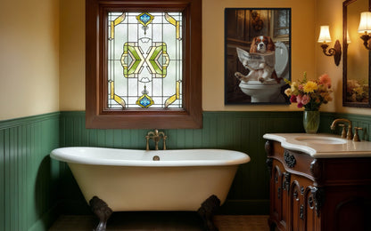 Cavalier King Charles Spaniel On The Toilet Reading Newspaper Picture Canvas Wall Art