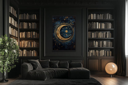Celestial Moon and Stars Gothic Canvas Wall Art