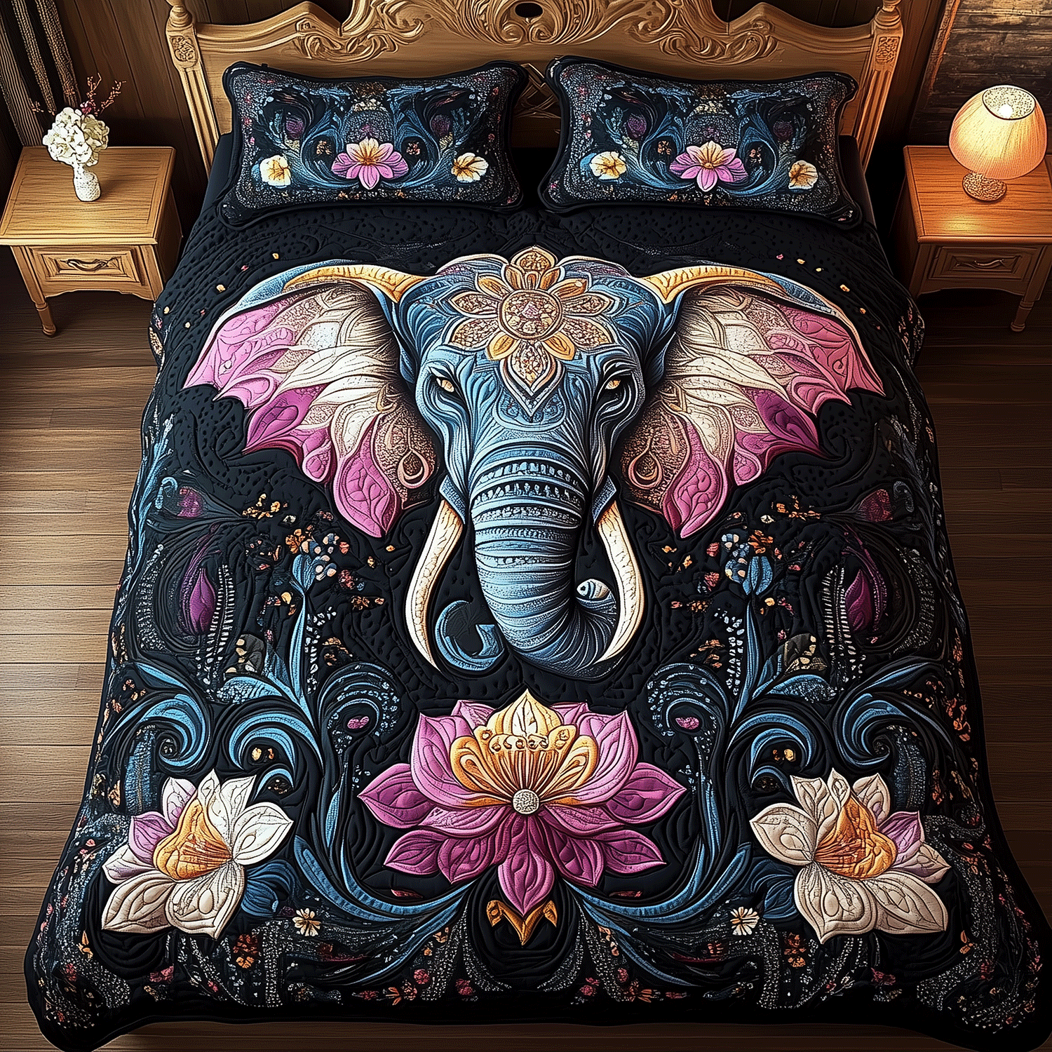 Celestial Elephant Dreams 3-Piece Quilted Bedding Set - Single (59" x 70")