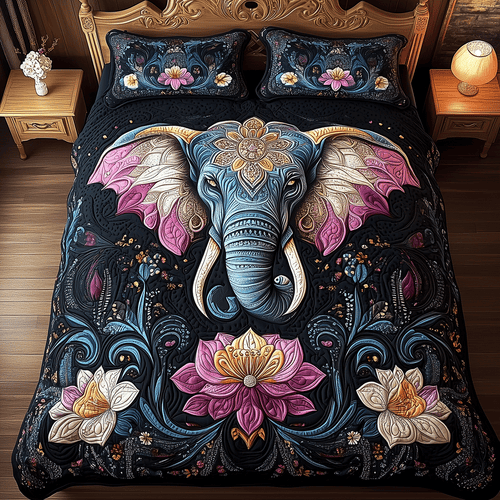 Celestial Elephant Dreams 3-Piece Quilted Bedding Set - Single (59" x 70")