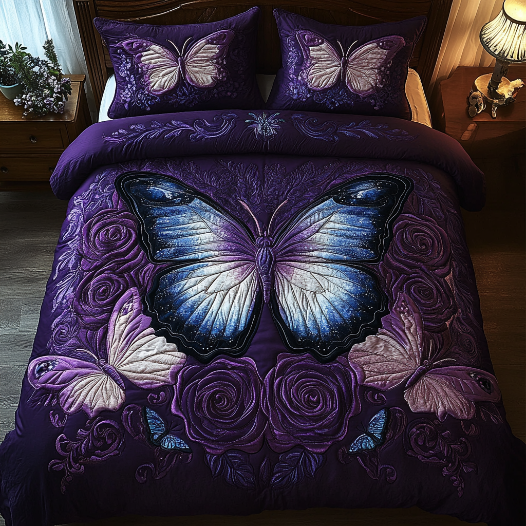 Celestial Butterfly Glow 3-Piece Quilted Bedding Set - Single (59" x 70")