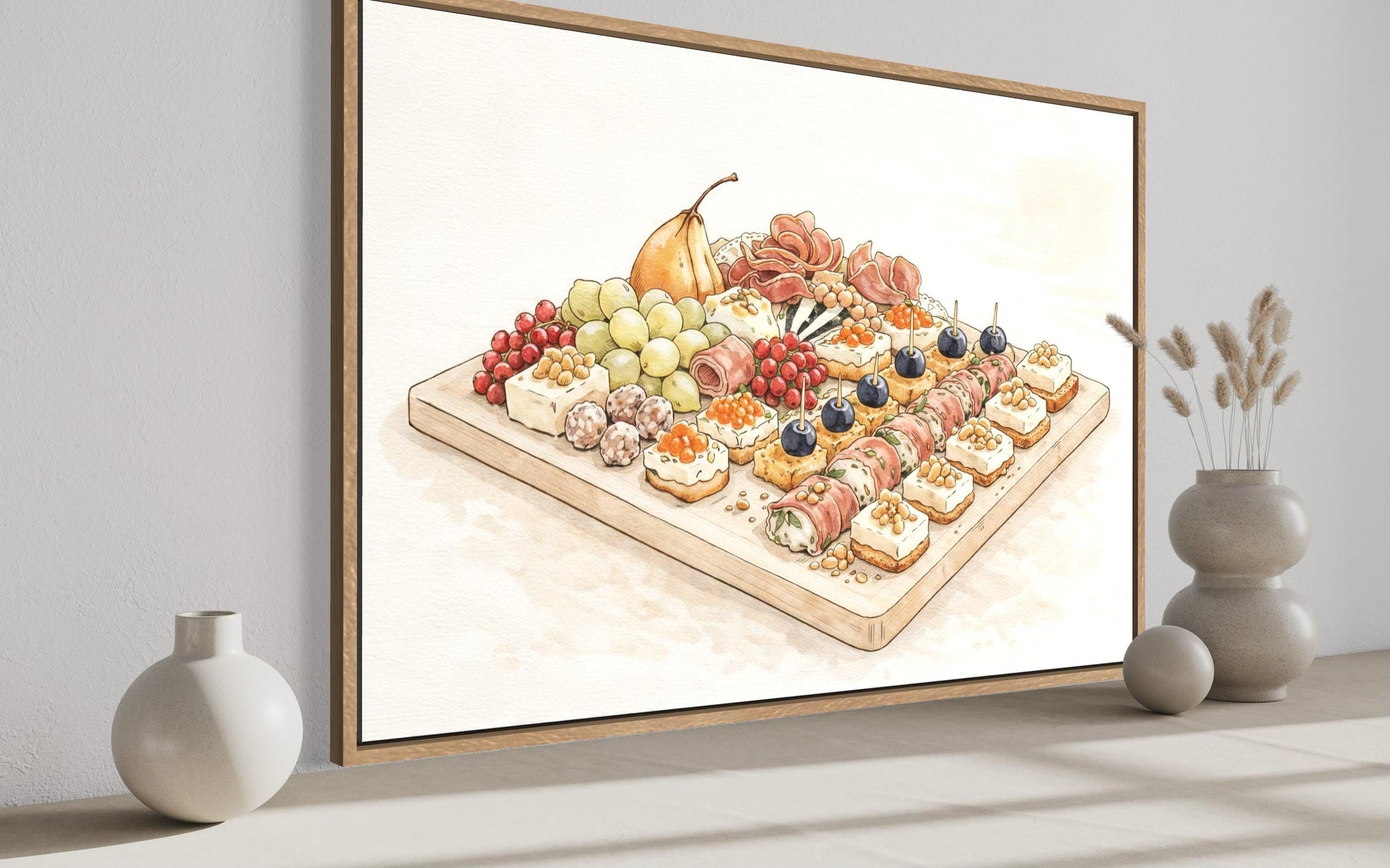 Charcuterie Board Wall Art – Elegant Dining Room Canvas Print with Neutral Tones