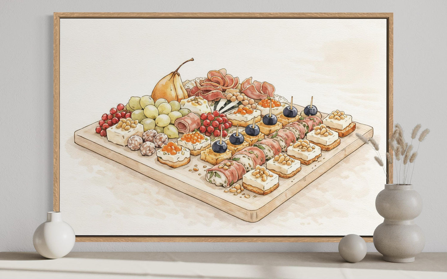 Charcuterie Board Wall Art – Elegant Dining Room Canvas Print with Neutral Tones