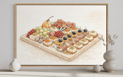 Charcuterie Board Wall Art – Elegant Dining Room Canvas Print with Neutral Tones