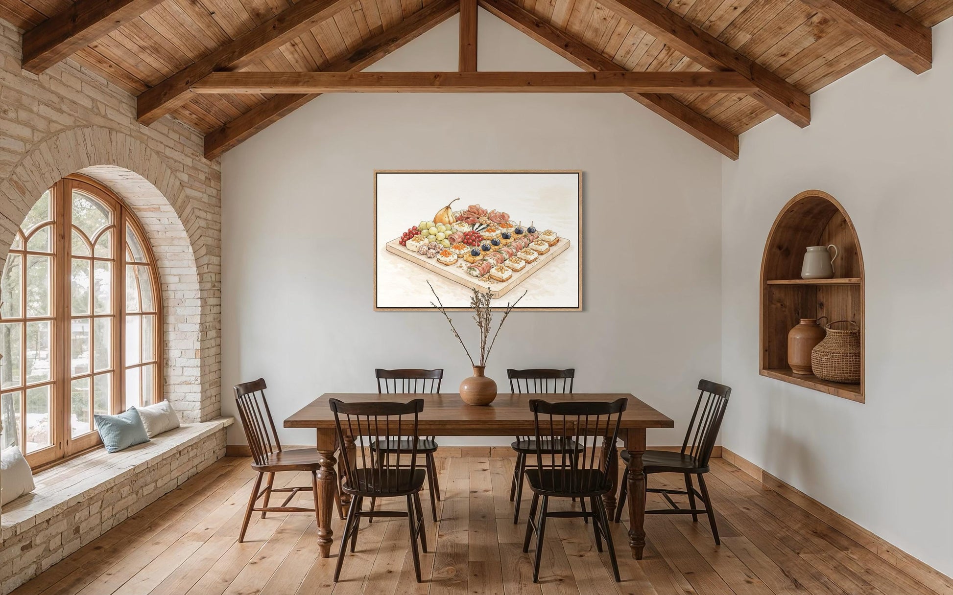 Charcuterie Board Wall Art – Elegant Dining Room Canvas Print with Neutral Tones