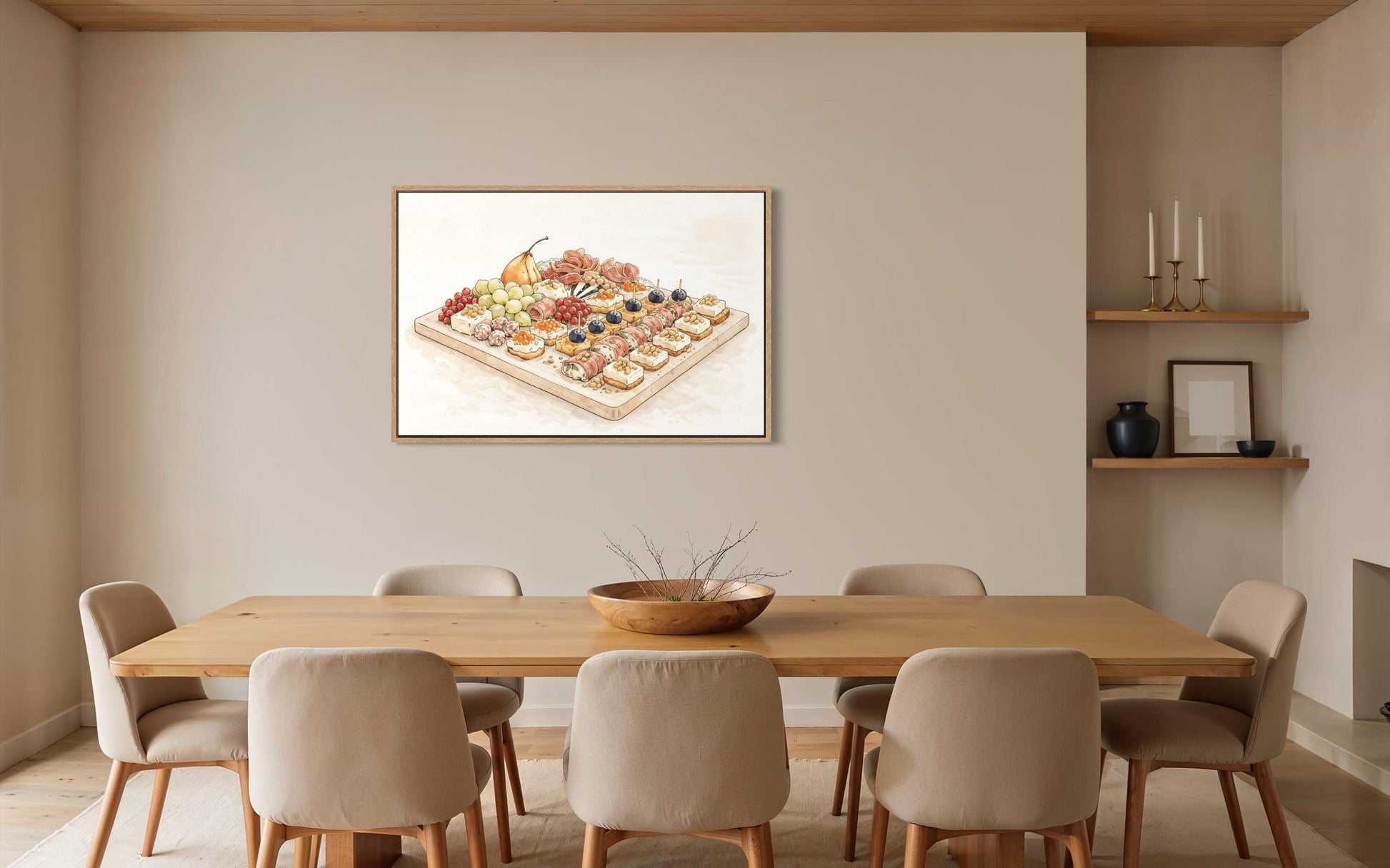 Charcuterie Board Wall Art – Elegant Dining Room Canvas Print with Neutral Tones