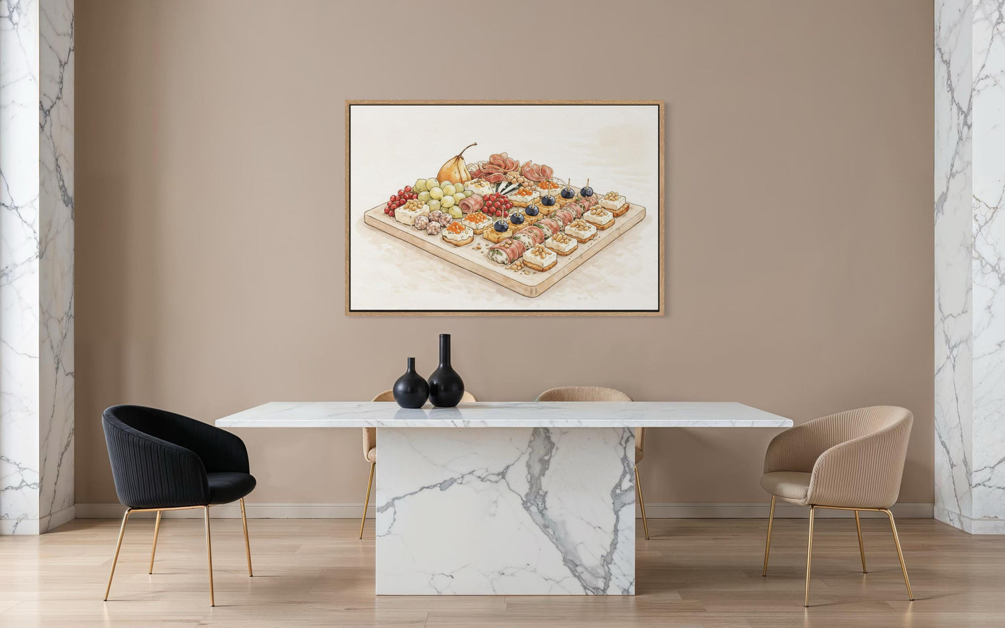 Charcuterie Board Wall Art – Elegant Dining Room Canvas Print with Neutral Tones