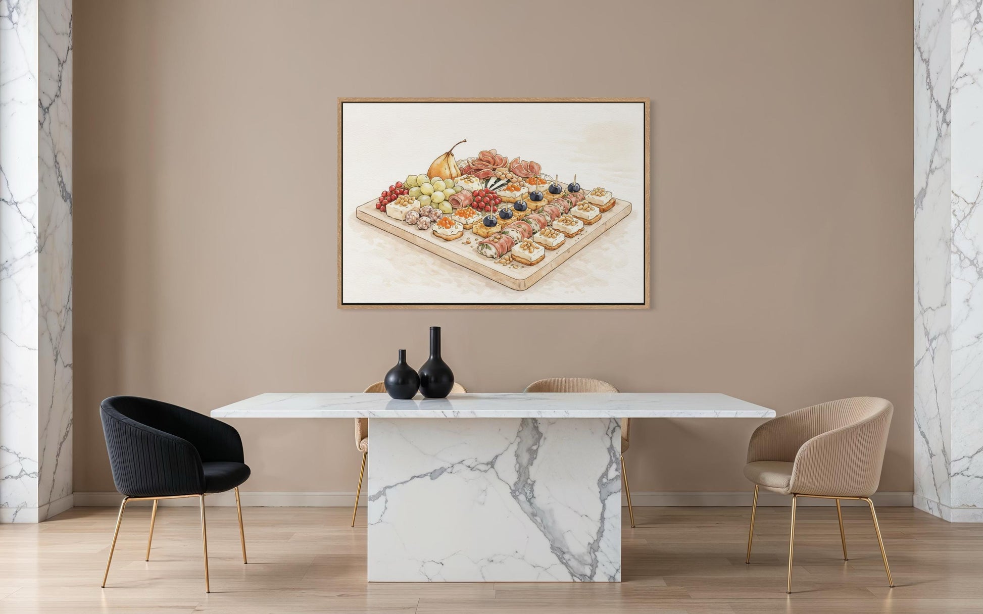 Charcuterie Board Wall Art – Elegant Dining Room Canvas Print with Neutral Tones