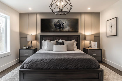 Charging Bull Long Horizontal Canvas For Men's Bedroom or Office