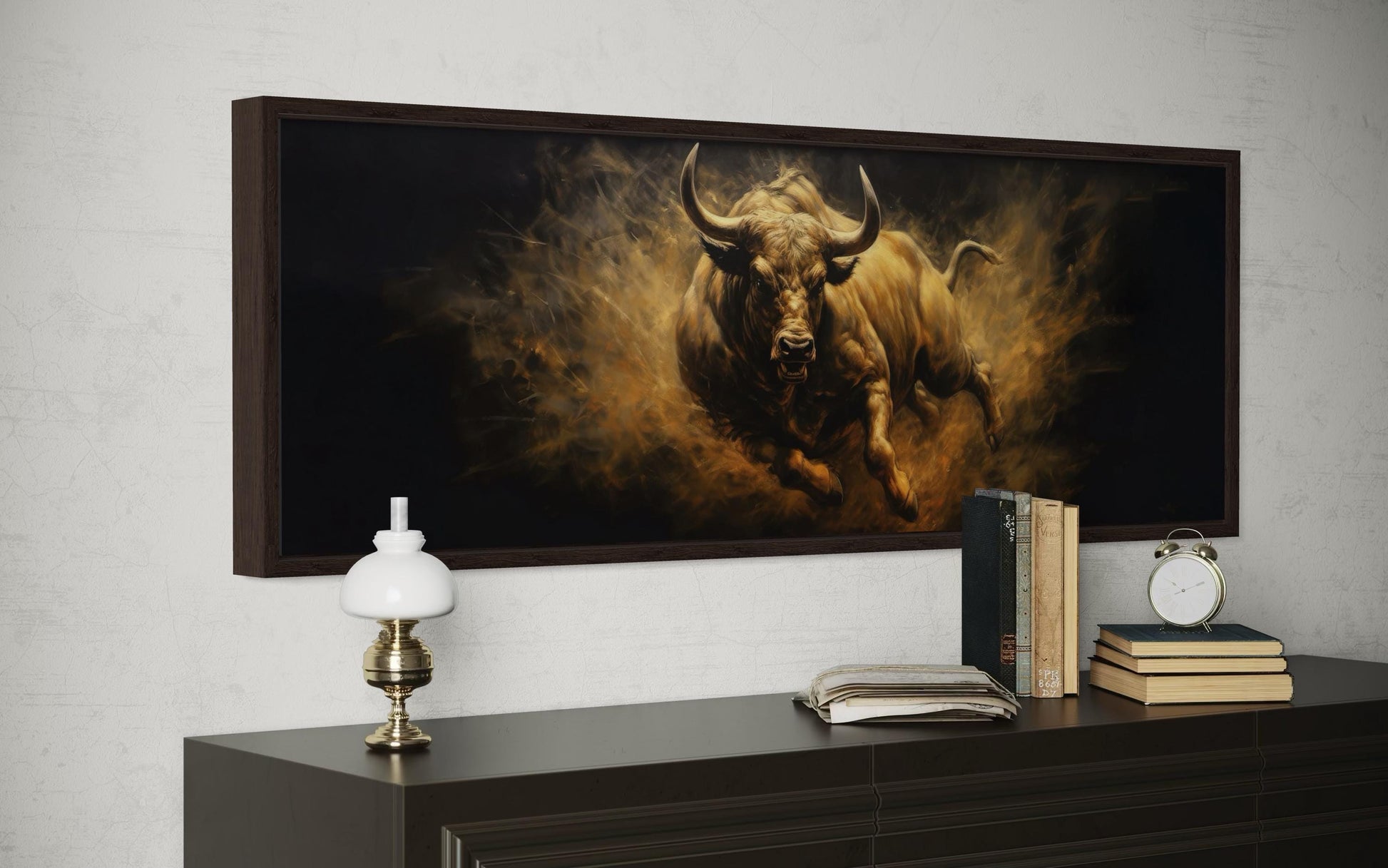 Charging Bull Long Horizontal Canvas Wall Art For Men's Office Or Bedroom