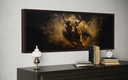 Charging Bull Long Horizontal Canvas Wall Art For Men's Office Or Bedroom