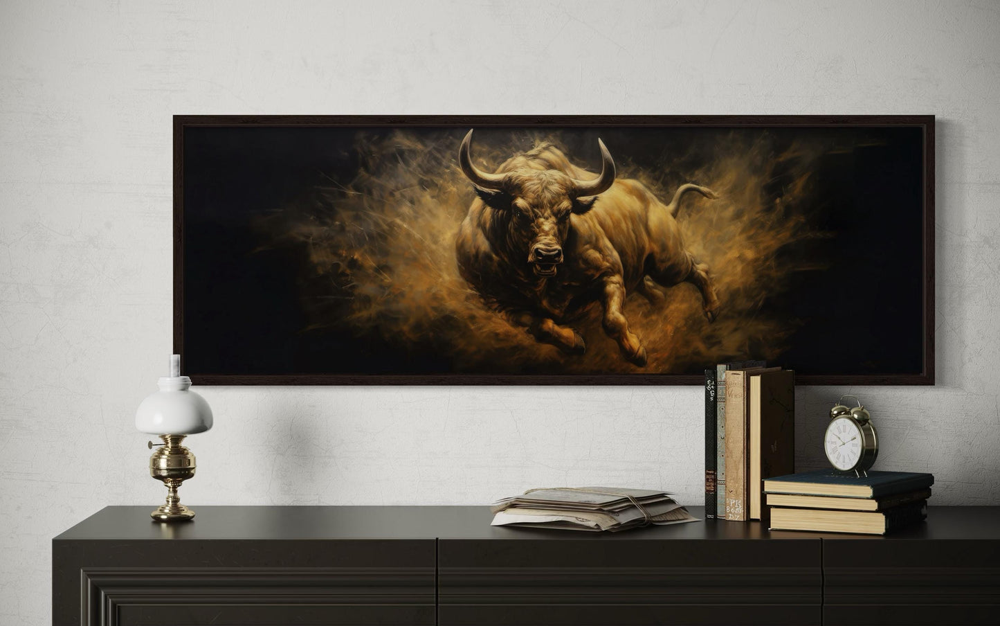 Charging Bull Long Horizontal Canvas Wall Art For Men's Office Or Bedroom