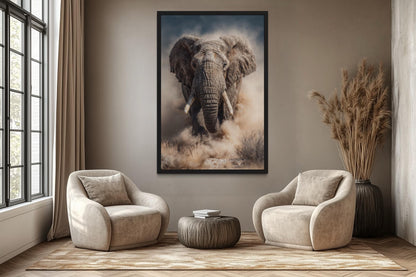 Charging Elephant Photography Style Wall Art