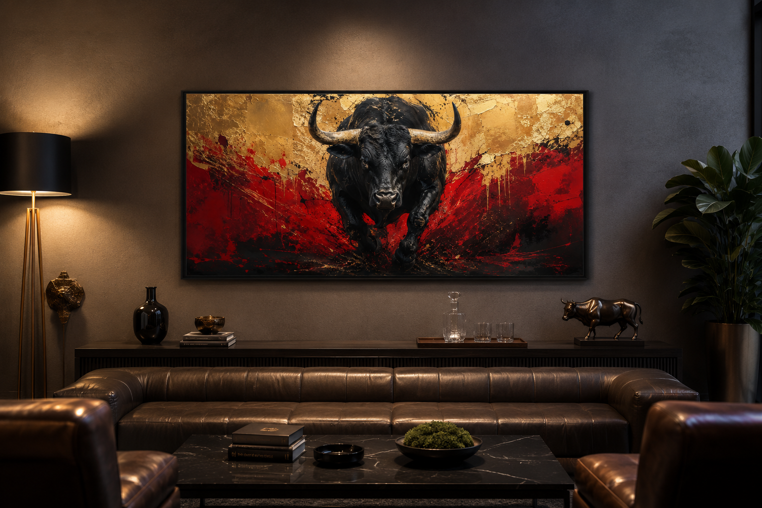 Charging Spanish Fighting Bull -Toro Bravo Corrida Framed Canvas Wall Art For Mens Office