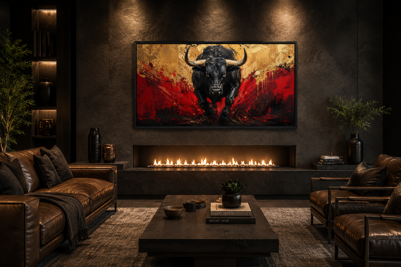 Charging Spanish Fighting Bull -Toro Bravo Corrida Framed Canvas Wall Art For Mens Office