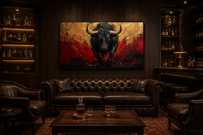 Charging Spanish Fighting Bull -Toro Bravo Corrida Framed Canvas Wall Art For Mens Office