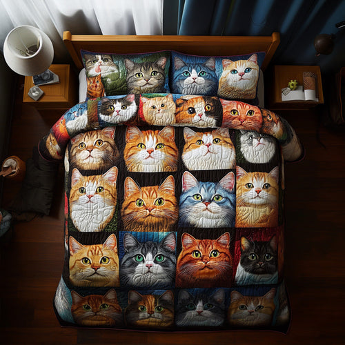 Charming Cats 3-Piece Quilted Bedding Set - Single (59" x 70")