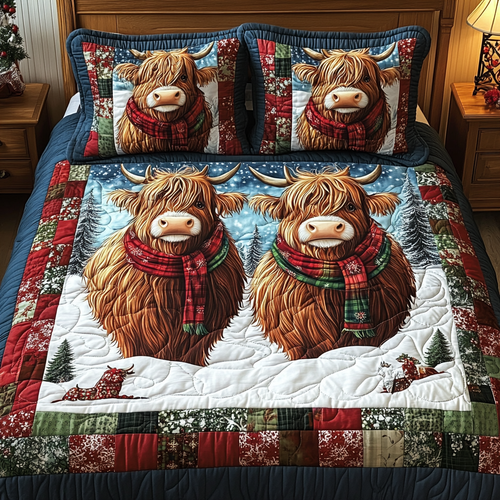Charming Highland Moo 3-Piece Quilted Bedding Set - Single (59" x 70")