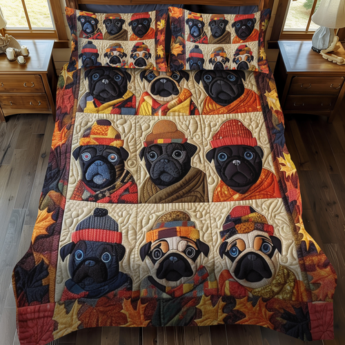 Charming Pugs 3-Piece Quilted Bedding Set - Single (59" x 70")