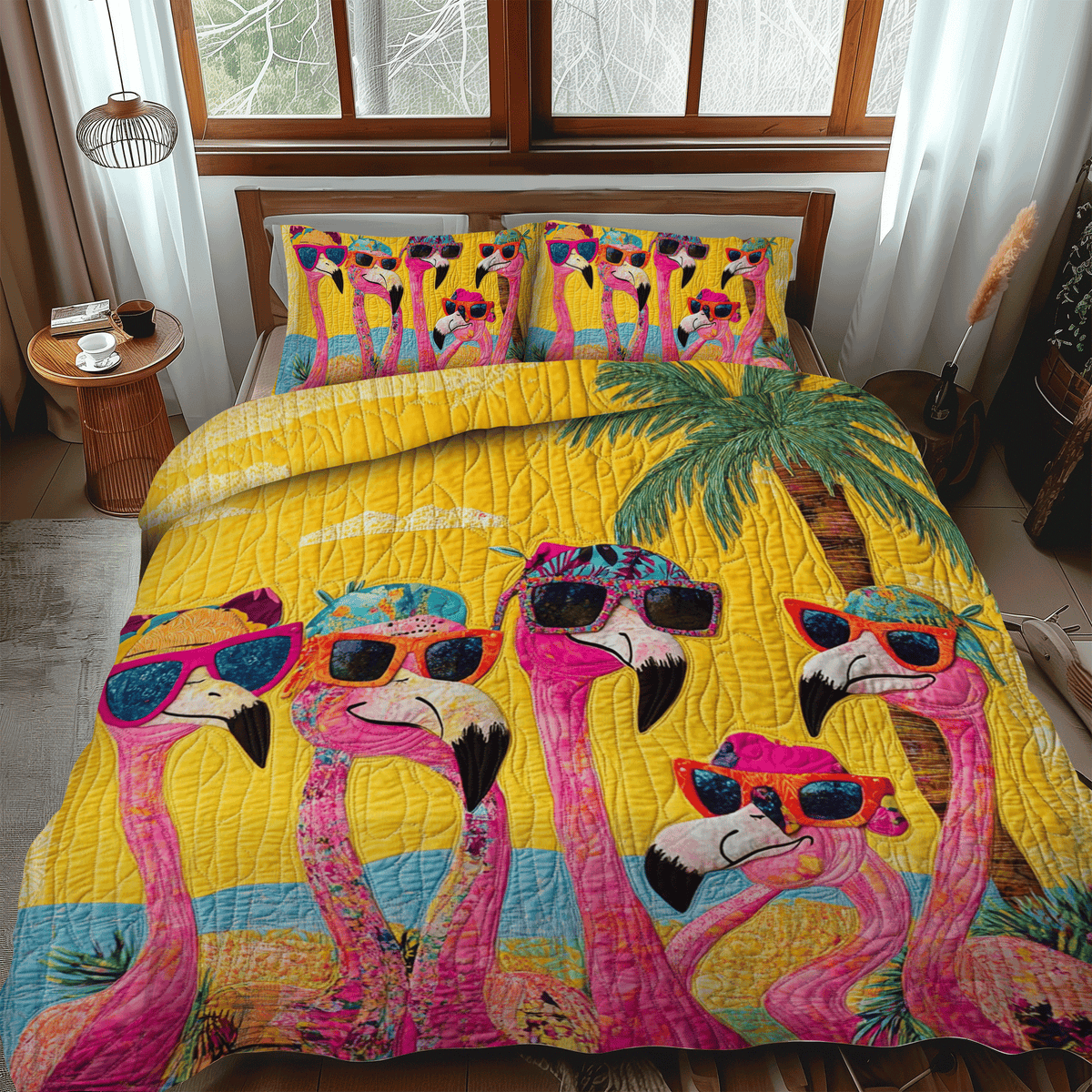 Charming Flamingo 3-Piece Quilted Bedding Set - Single (59" x 70")