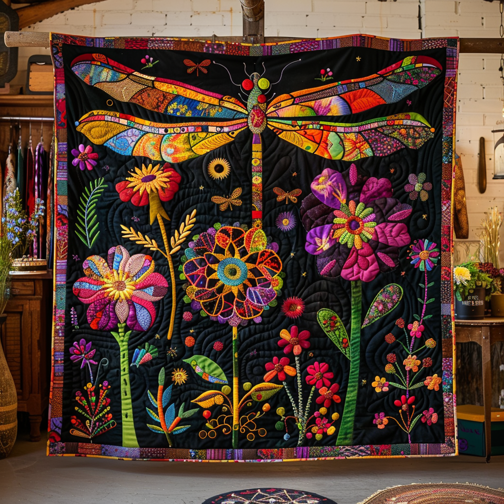 Charming Floral Dragonfly Quilted Blanket - Throw (55" x 60")
