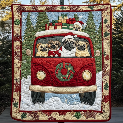 Charming Pug Faces Quilted Blanket - Throw (55" x 60")