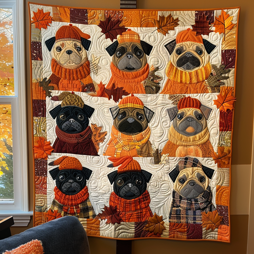 Charming Pugs Quilted Blanket - Throw (55" x 60")