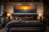 Ocean Sunset Long Horizontal Above Bed Framed Canvas Wall Art