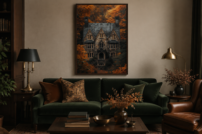 Gothic Haunted House Art – Spooky Autumn Castle Canvas | Dark Academia Decor