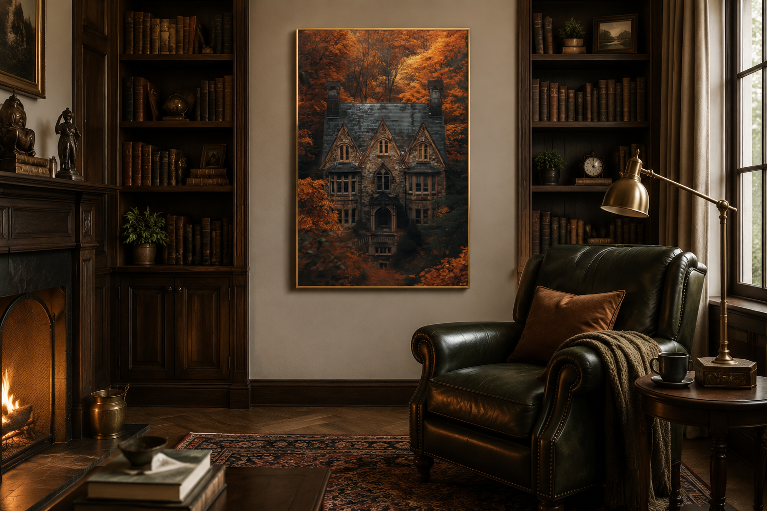 Gothic Haunted House Art – Spooky Autumn Castle Canvas | Dark Academia Decor