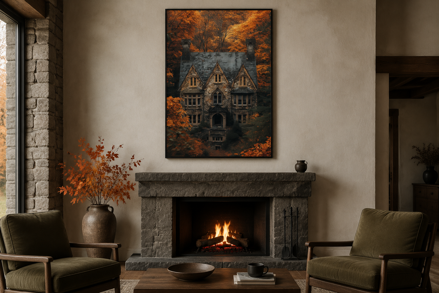 Gothic Haunted House Art – Spooky Autumn Castle Canvas | Dark Academia Decor