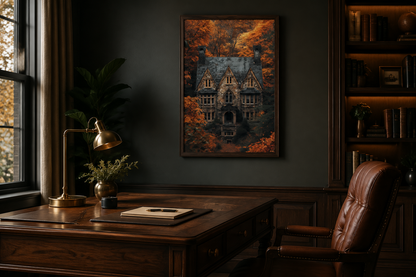 Gothic Haunted House Art – Spooky Autumn Castle Canvas | Dark Academia Decor