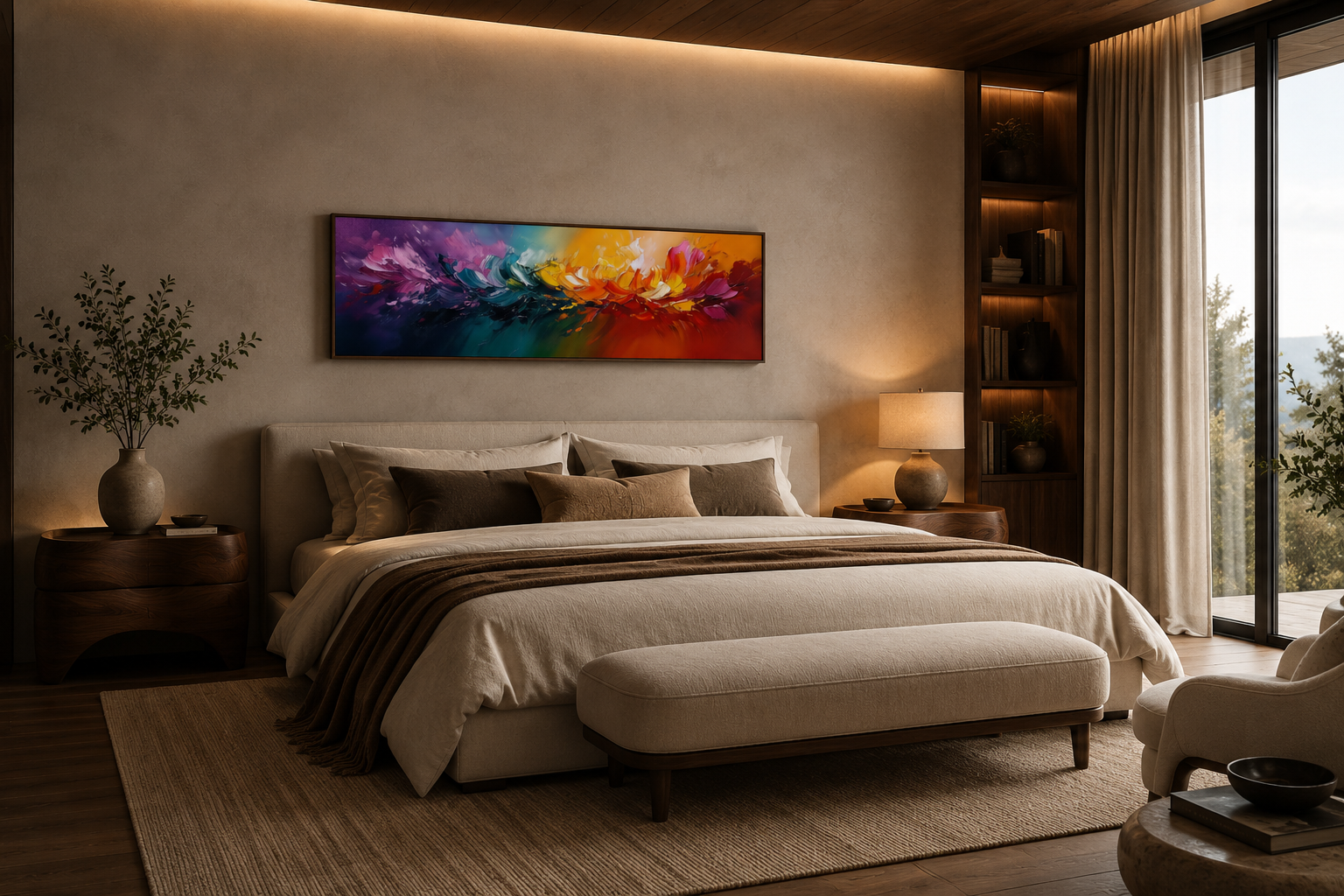 Burst of Color Long Horizontal Rainbow Canvas Wall Art