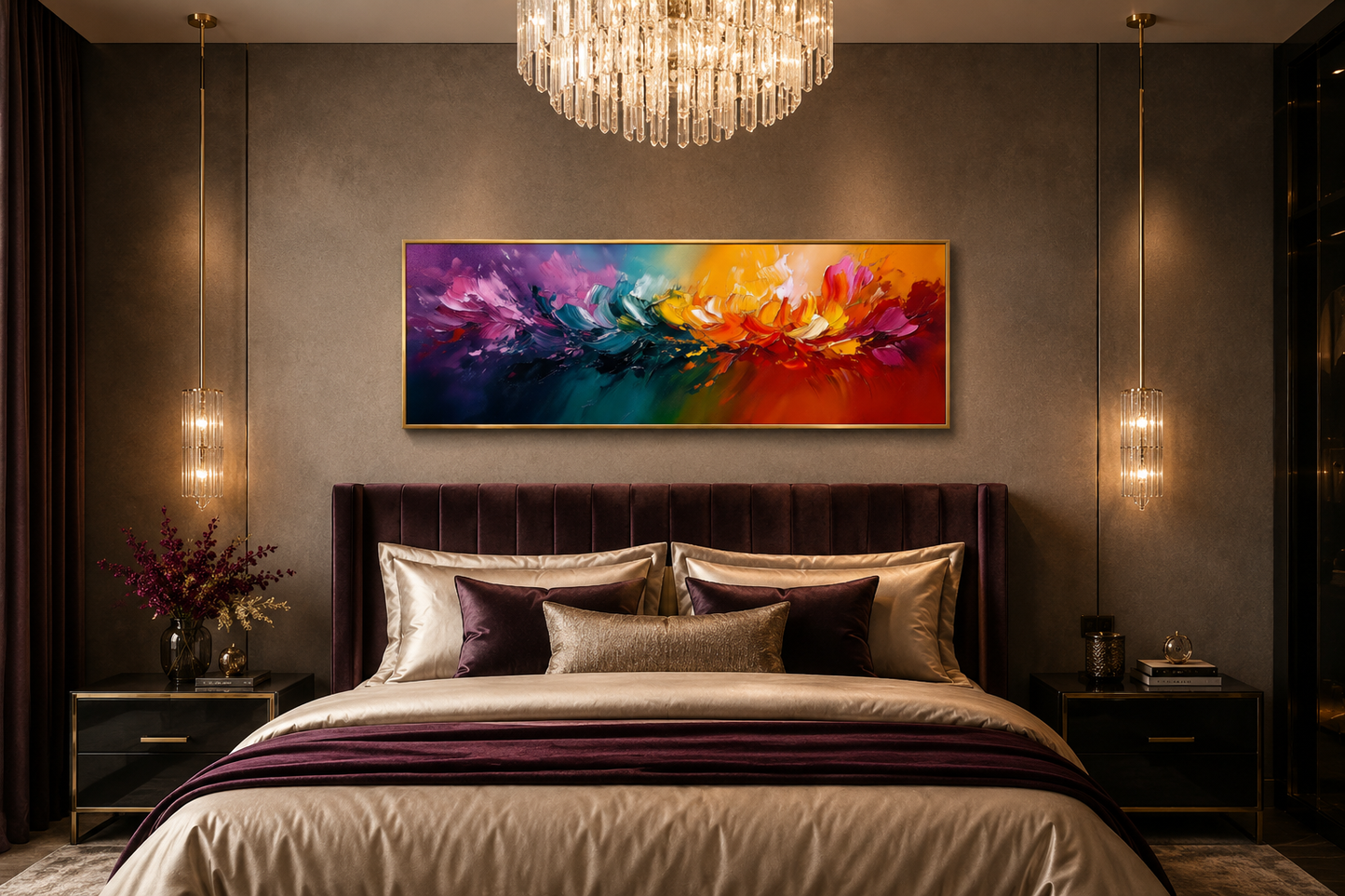 Burst of Color Long Horizontal Rainbow Canvas Wall Art