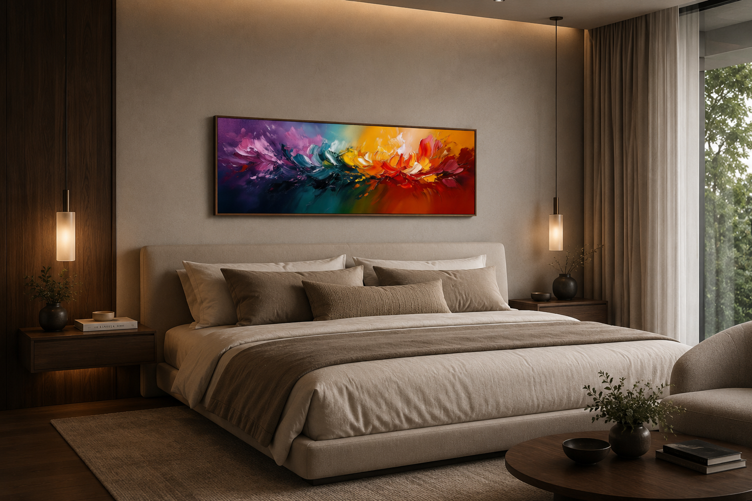 Burst of Color Long Horizontal Rainbow Canvas Wall Art